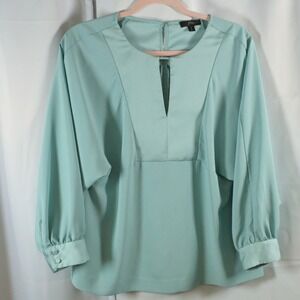 J Crew Teal Keyhole V-Neck Crepe Top Womens Small Satin